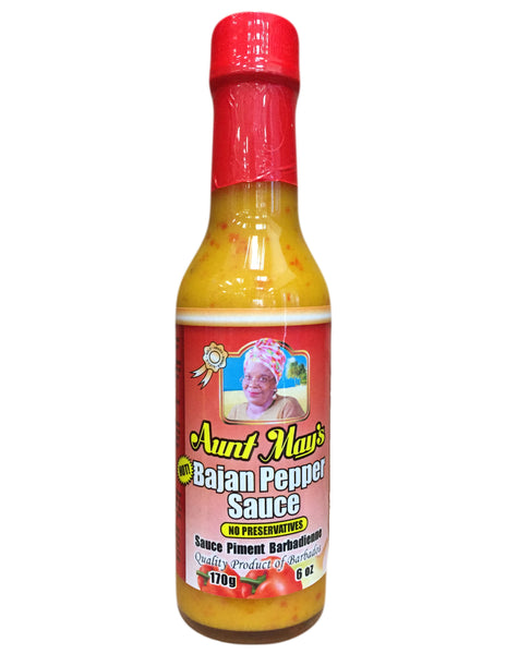 <b>AUNT MAY'S</b><br>Hot Bajan Yellow Pepper Sauce