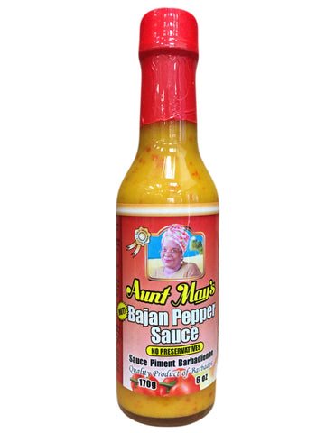 <b>AUNT MAY'S</b><br>Hot Bajan Yellow Pepper Sauce